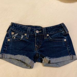 True Religion Dark Blue Distressed Jean Shorts